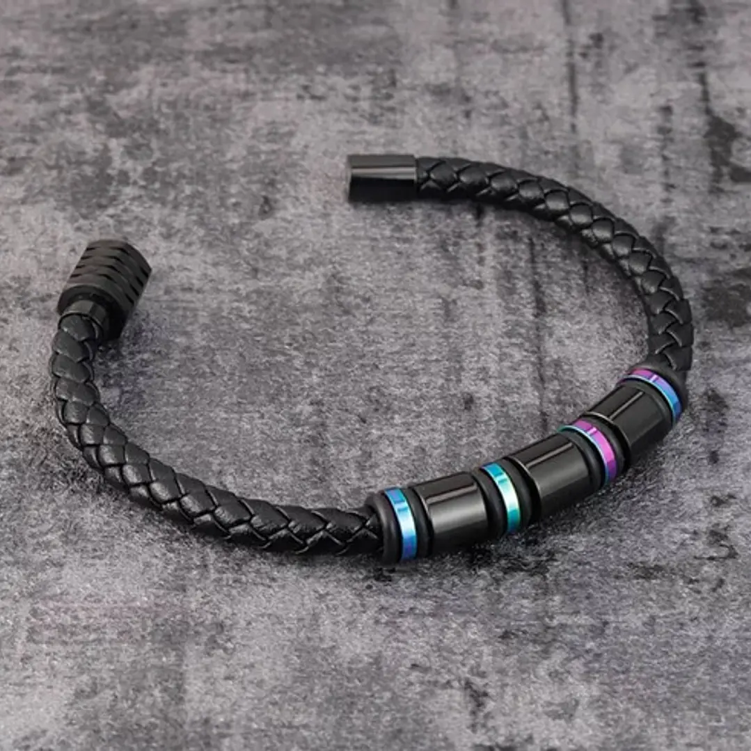 Pulsera Cuero Tornasol, Cierre Magnético, Hombre 5
