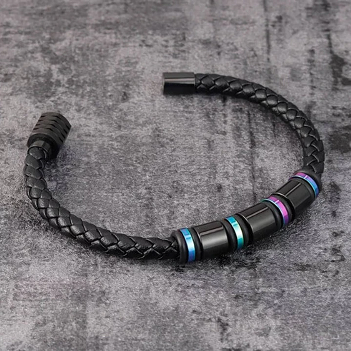 Pulsera Cuero Tornasol, Cierre Magnético, Hombre 5