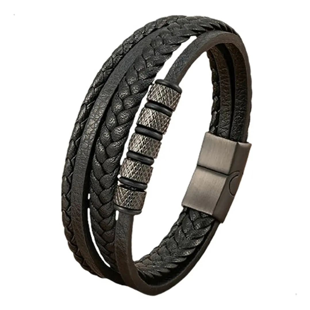 Pulsera Cuero Black, Modelo Lúxor, Cierre Magnético, Hombre 1