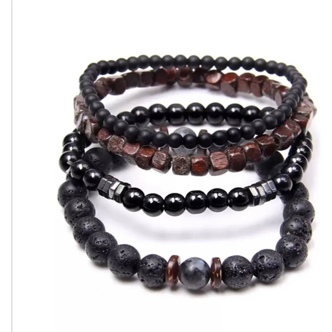 Conjunto Pulseras Piedras Naturales Y Madera Modelo Toledo 2