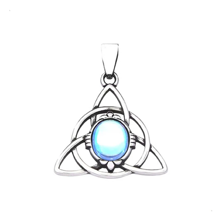 Collar Triqueta Celta Piedra Tornasol, Acero Inoxidable 1