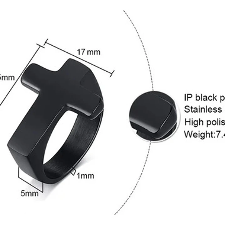 Anillo Black Cross, Acero Inoxidable, Hombre 5