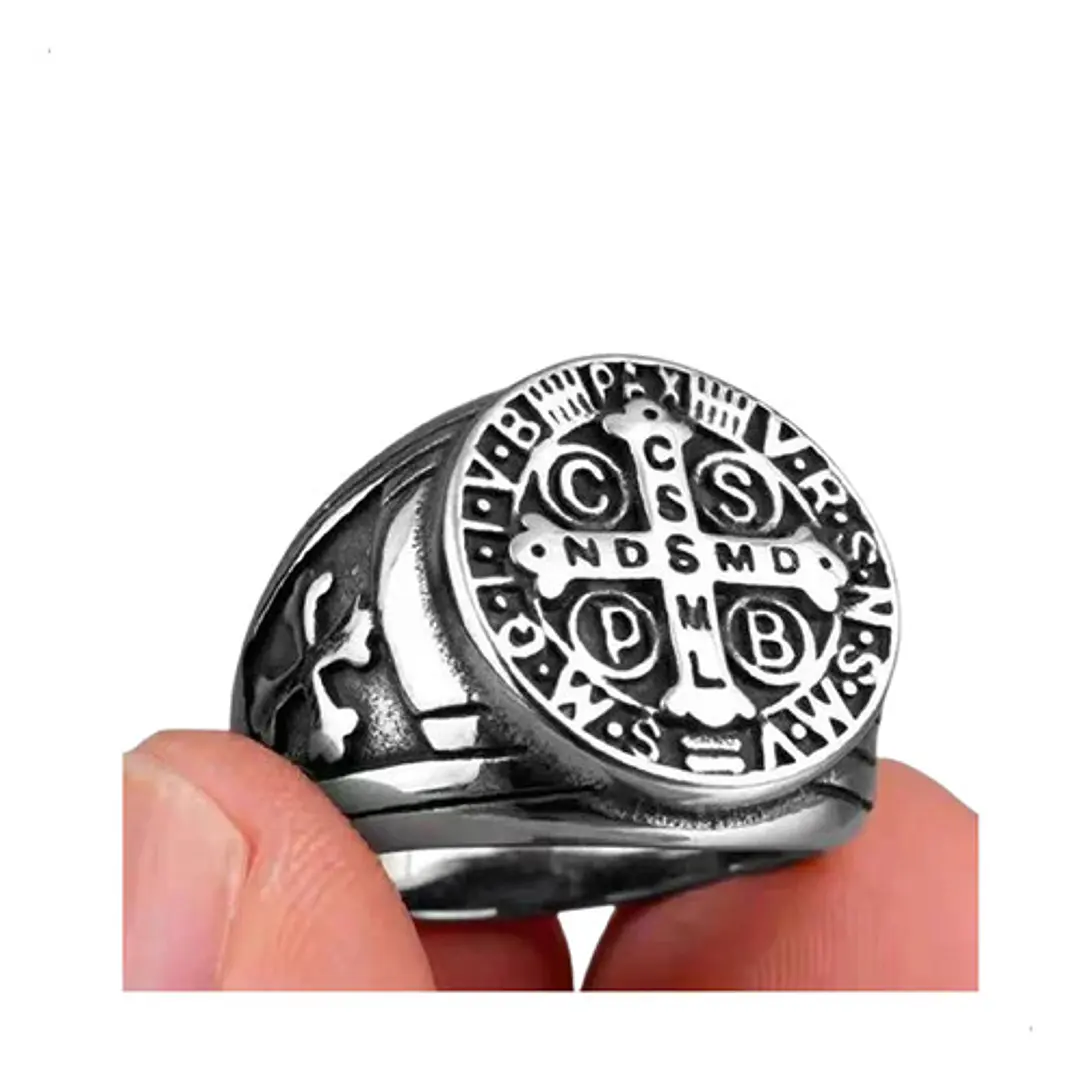 Anillo Medalla De San Benito, Acero Inoxidable, Hombre 3
