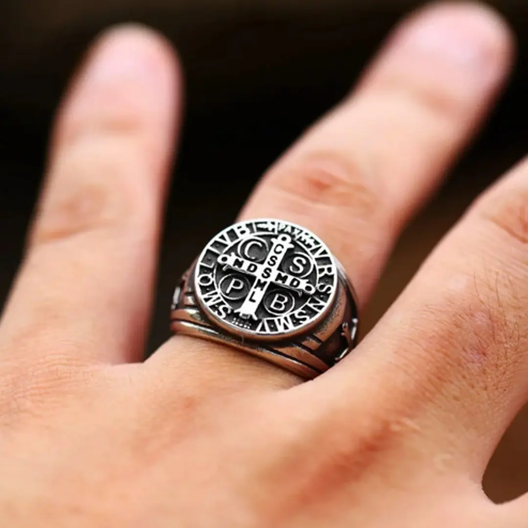 Anillo Medalla De San Benito, Acero Inoxidable, Hombre 5