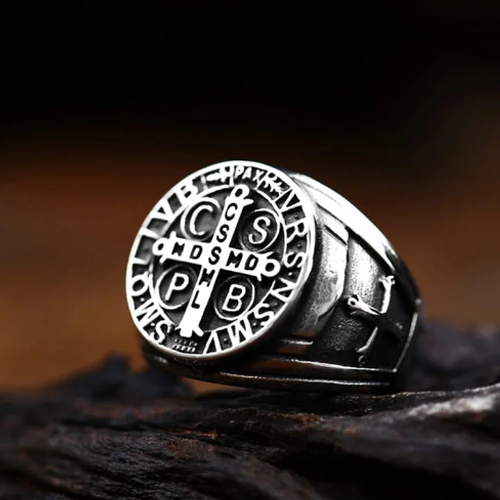 Anillo Medalla De San Benito, Acero Inoxidable, Hombre 4