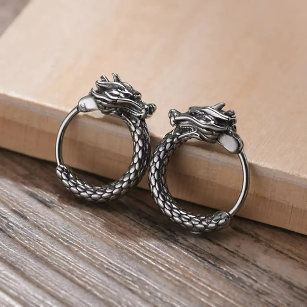 Aros Piercing Punk Dragón, Acero Inoxidable, Hombre-mujer 2