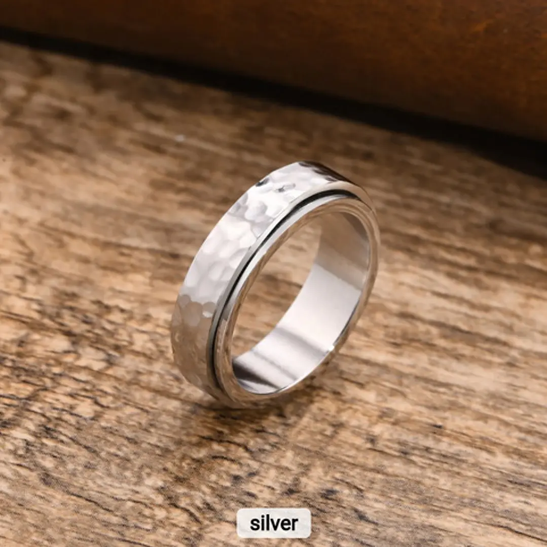 Anillo Rústico, Spinner Giratorio, Acero Inoxidable, Unisex 5