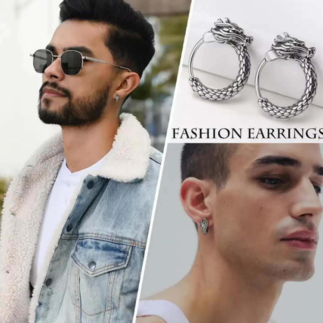 Aros Piercing Punk Dragón, Acero Inoxidable, Hombre-mujer 6