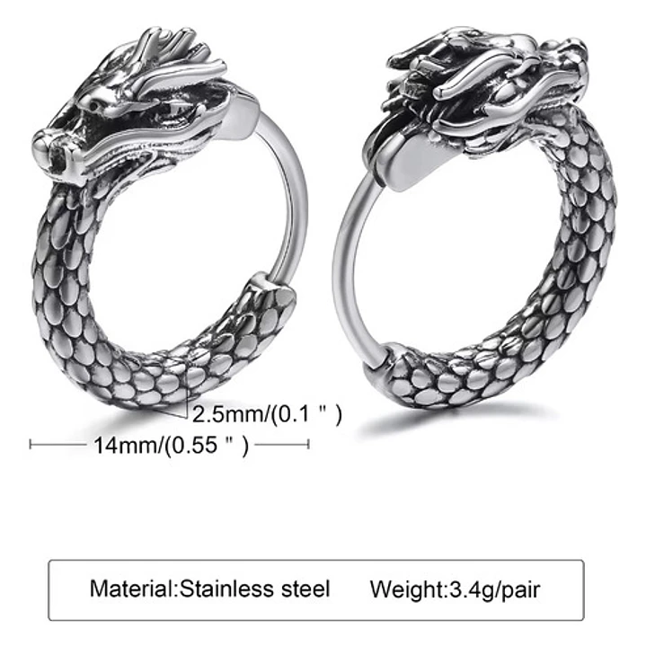 Aros Piercing Punk Dragón, Acero Inoxidable, Hombre-mujer 8