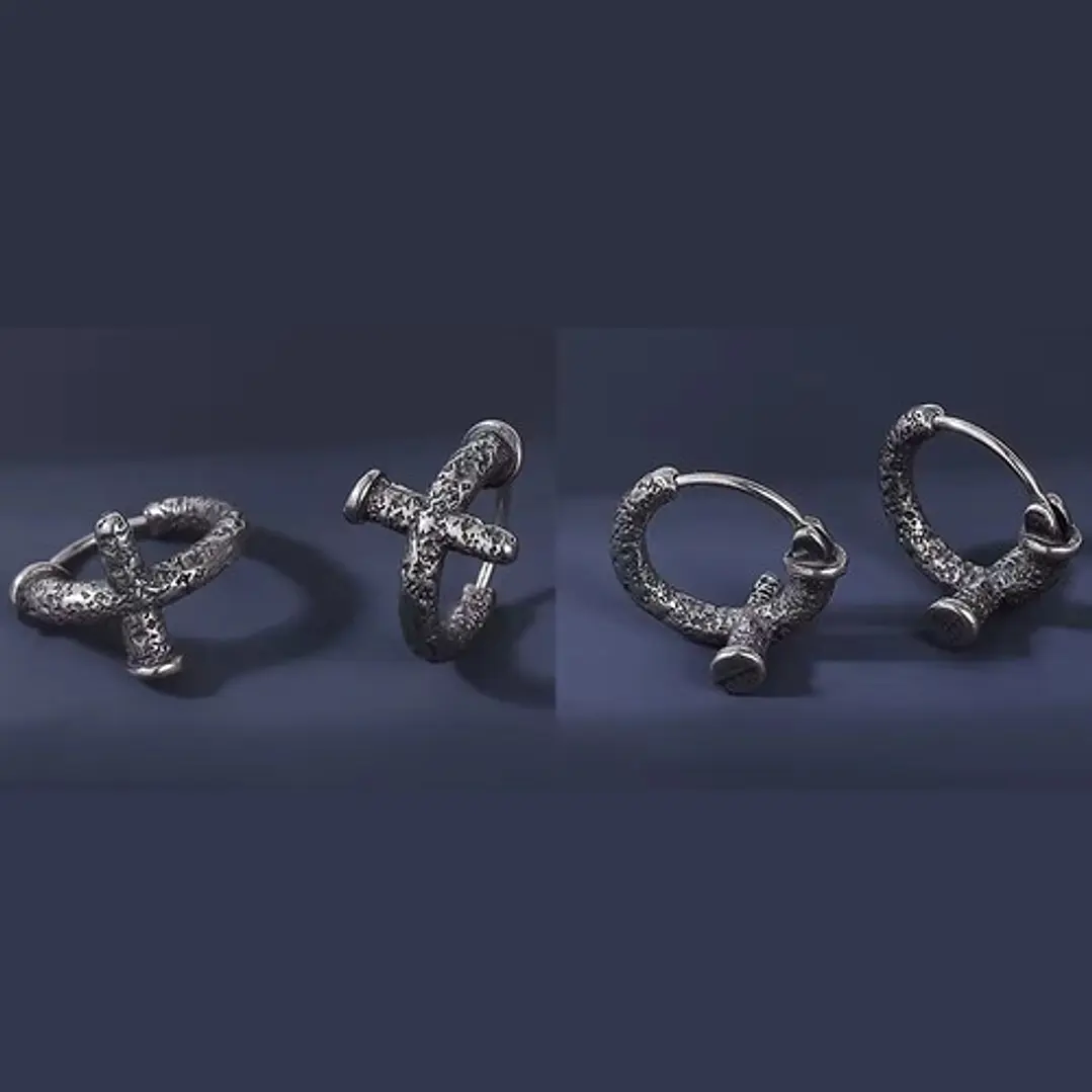 Aros Piercing Cruz Envejecida, Acero Inoxidable Hombre-mujer 2