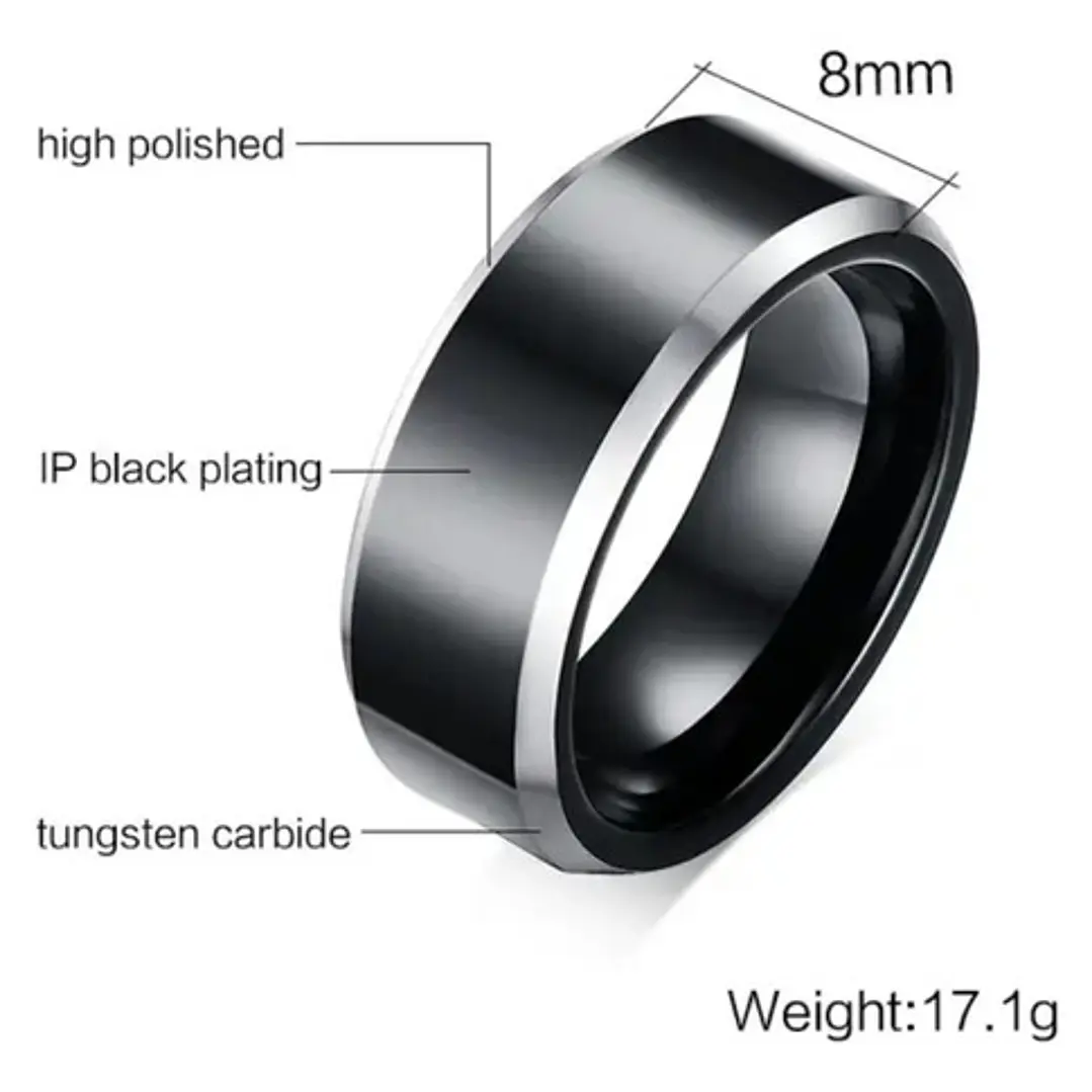 Anillo Carburo De Tungsteno, Black And Silver, Hombre 6