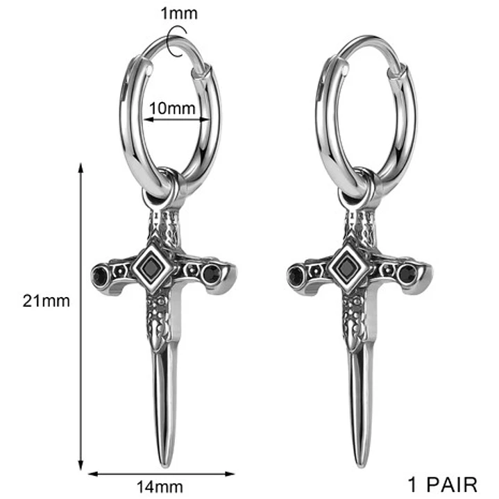 Aros Piercing Punk Rock Cruz, Acero Inoxidable, Hombre-mujer 6