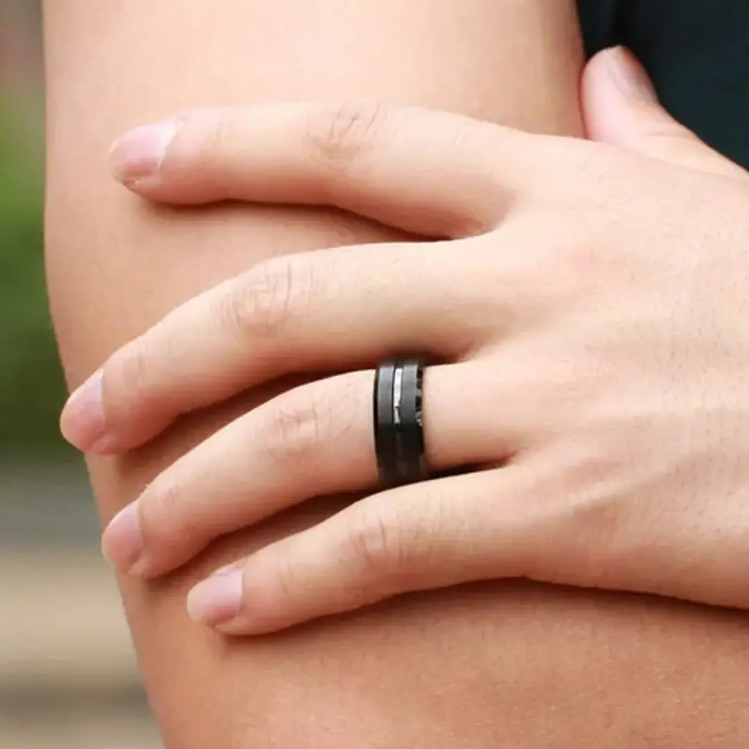 Anillo Glossy Black Lines, Acero Inoxidable, Hombre 2