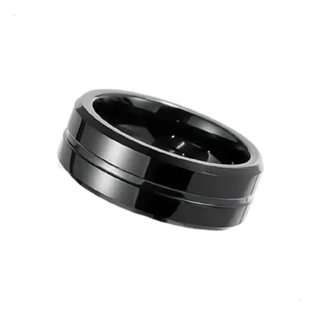 Anillo Glossy Black Lines, Acero Inoxidable, Hombre 3