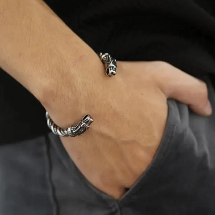 Brazalete Vikingo Ragnar Lodbrok, Acero Inoxidable, Hombre 2