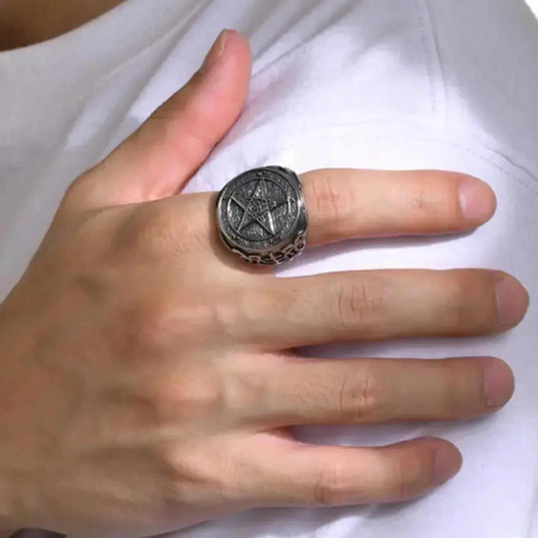 Anillo Sello Pentagrama, Acero Inoxidable, Hombre - Mujer 2