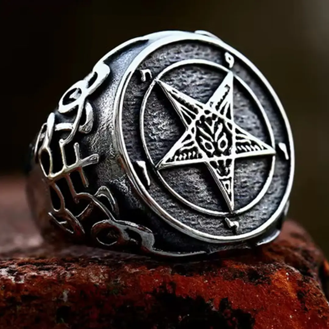 Anillo Sello Pentagrama, Acero Inoxidable, Hombre - Mujer 3
