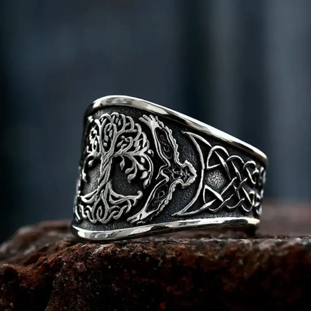 Anillo Vikingo Yggdrasil, Acero Inoxidable, Unisex 3