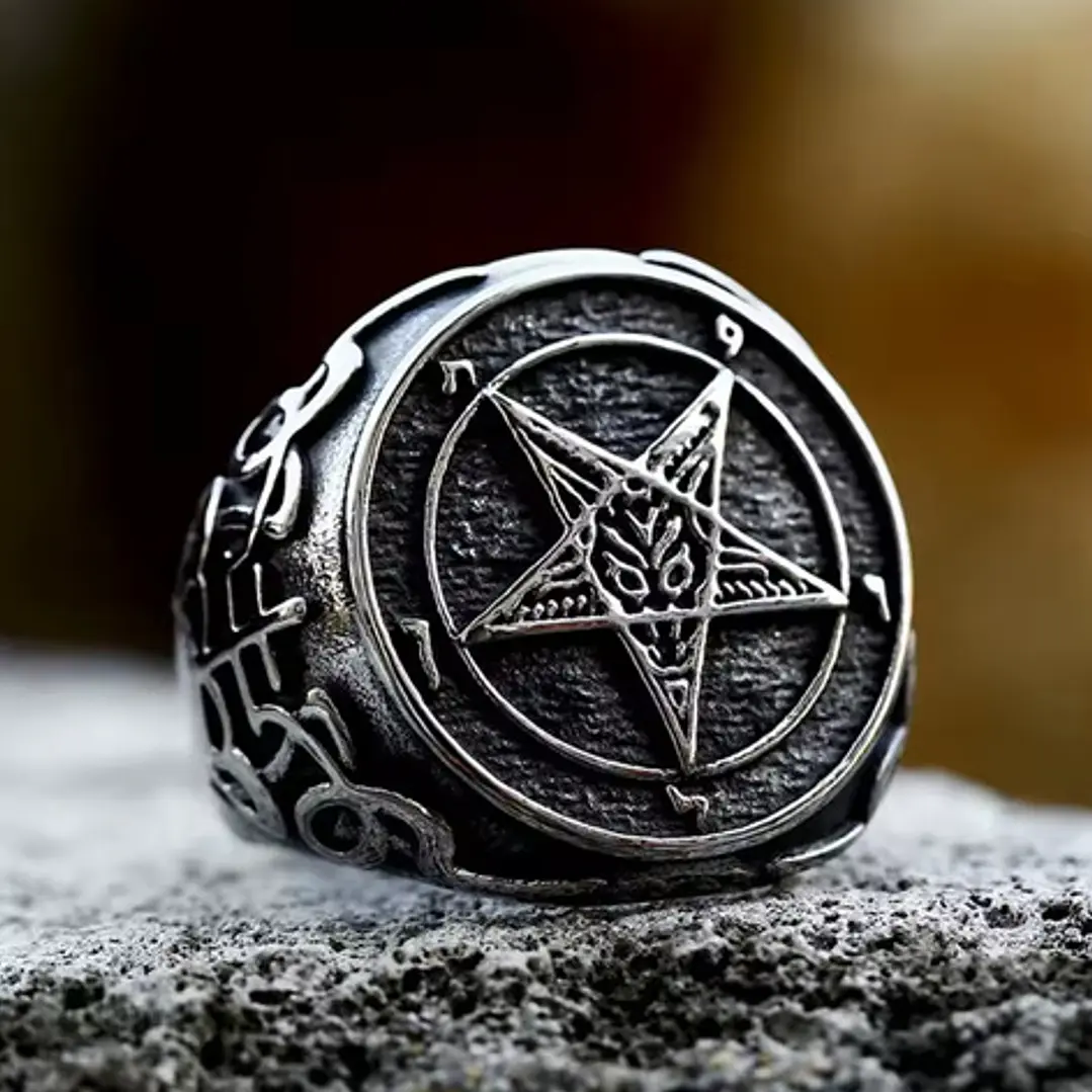 Anillo Sello Pentagrama, Acero Inoxidable, Hombre - Mujer 4