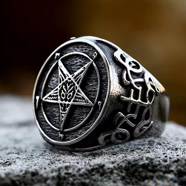 Anillo Sello Pentagrama, Acero Inoxidable, Hombre - Mujer 5