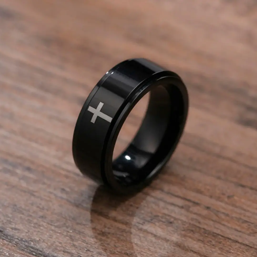 Anillo Spinner Giratorio Cross, Acero Inoxidable, Unisex 3