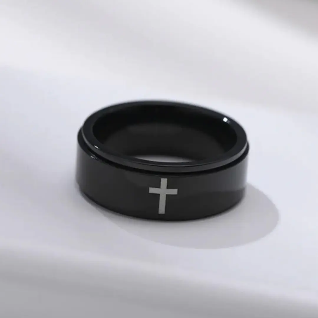 Anillo Spinner Giratorio Cross, Acero Inoxidable, Unisex 4