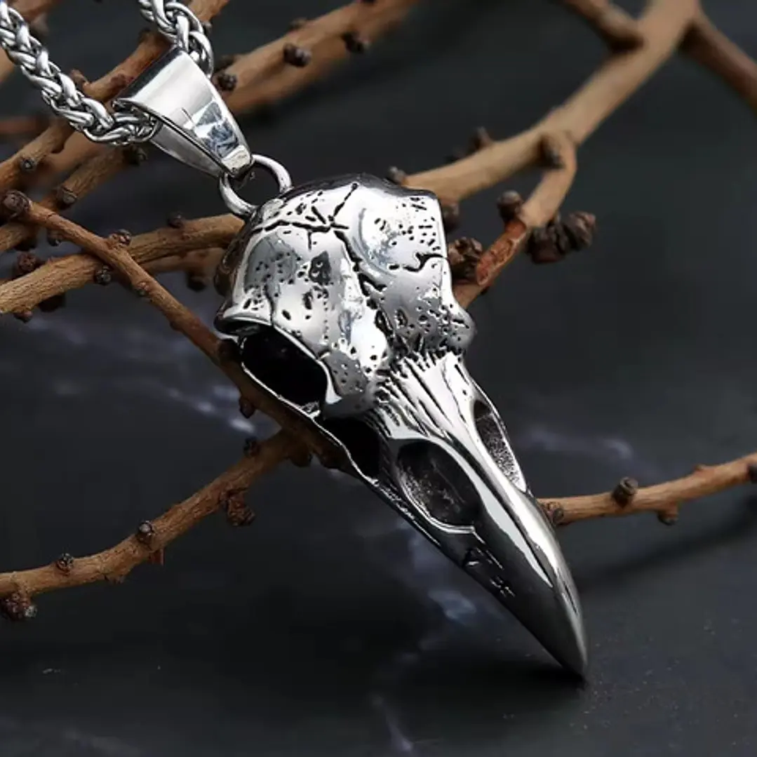 Collar Vikingo Cuervo Nórdico, Acero Inoxidable Hombre-mujer 5