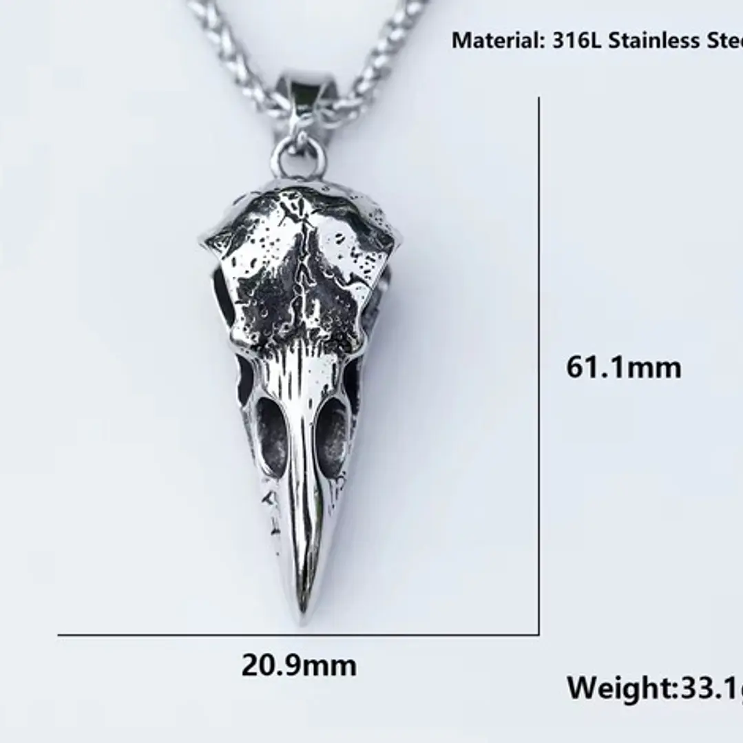Collar Vikingo Cuervo Nórdico, Acero Inoxidable Hombre-mujer 9
