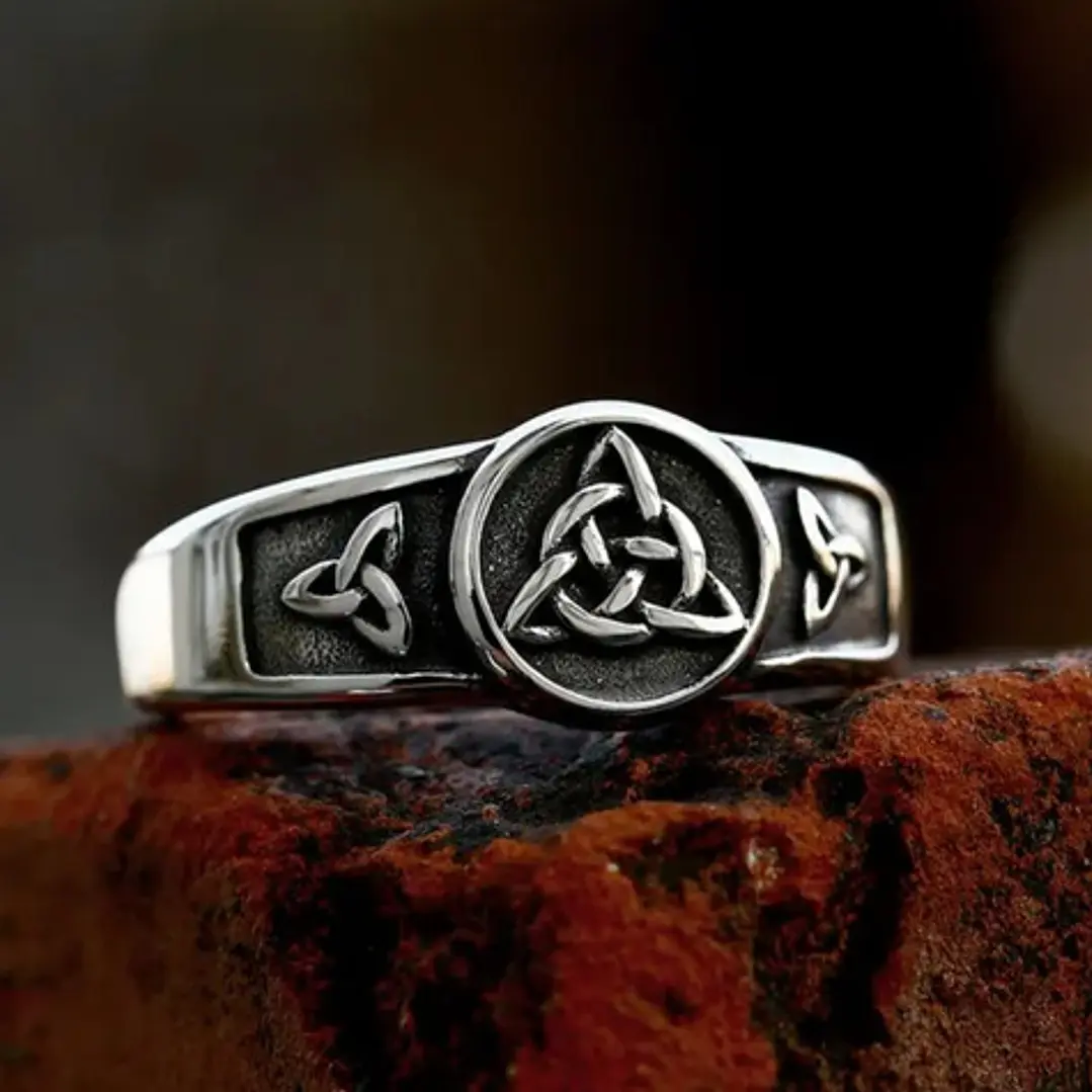 Anillo Vikingo Triqueta Celta, Acero Inoxidable, Unisex 3