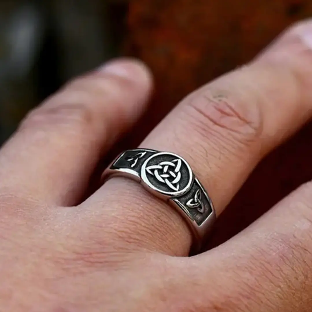 Anillo Vikingo Triqueta Celta, Acero Inoxidable, Unisex 6