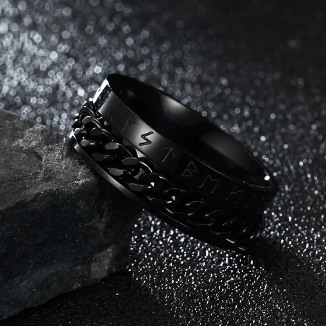 Anillo Vikingo Spinner Giratorio Runas, Acero Inoxidable 5
