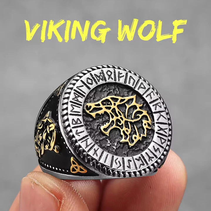 Anillo Sello Fenrir, Lobo Nórdico, Acero Inoxidable, Hombre 2