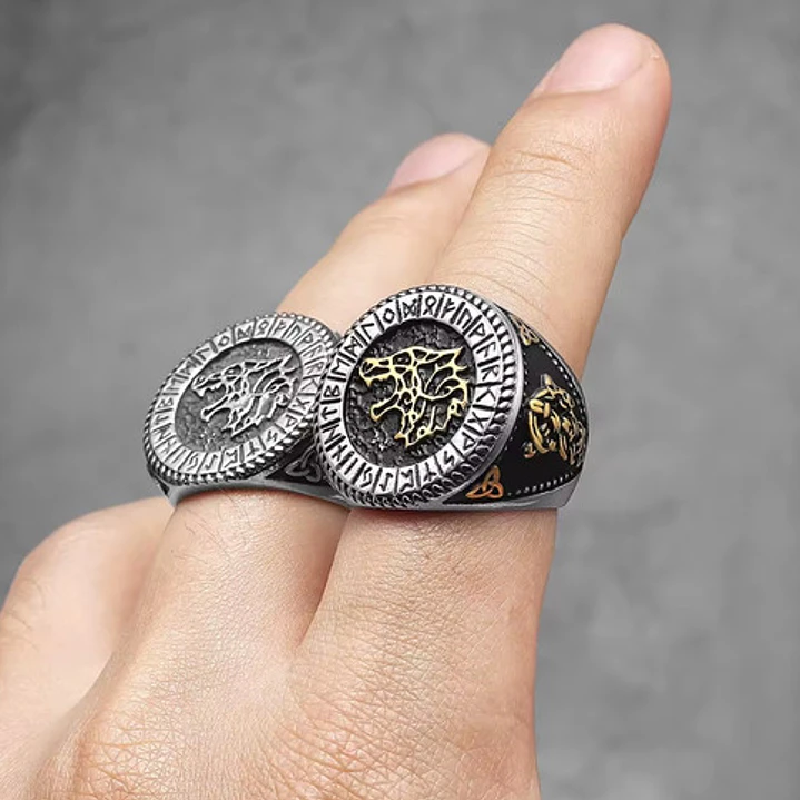 Anillo Sello Fenrir, Lobo Nórdico, Acero Inoxidable, Hombre 4