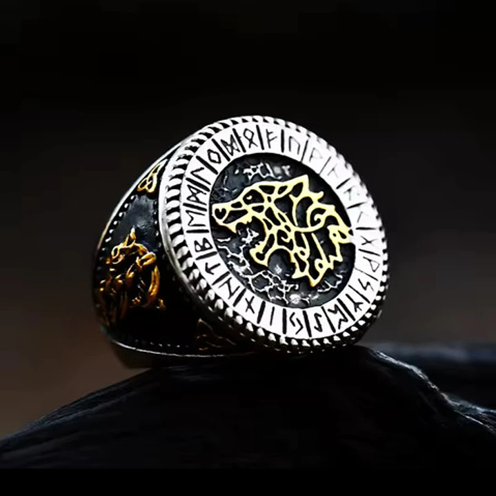 Anillo Sello Fenrir, Lobo Nórdico, Acero Inoxidable, Hombre 3