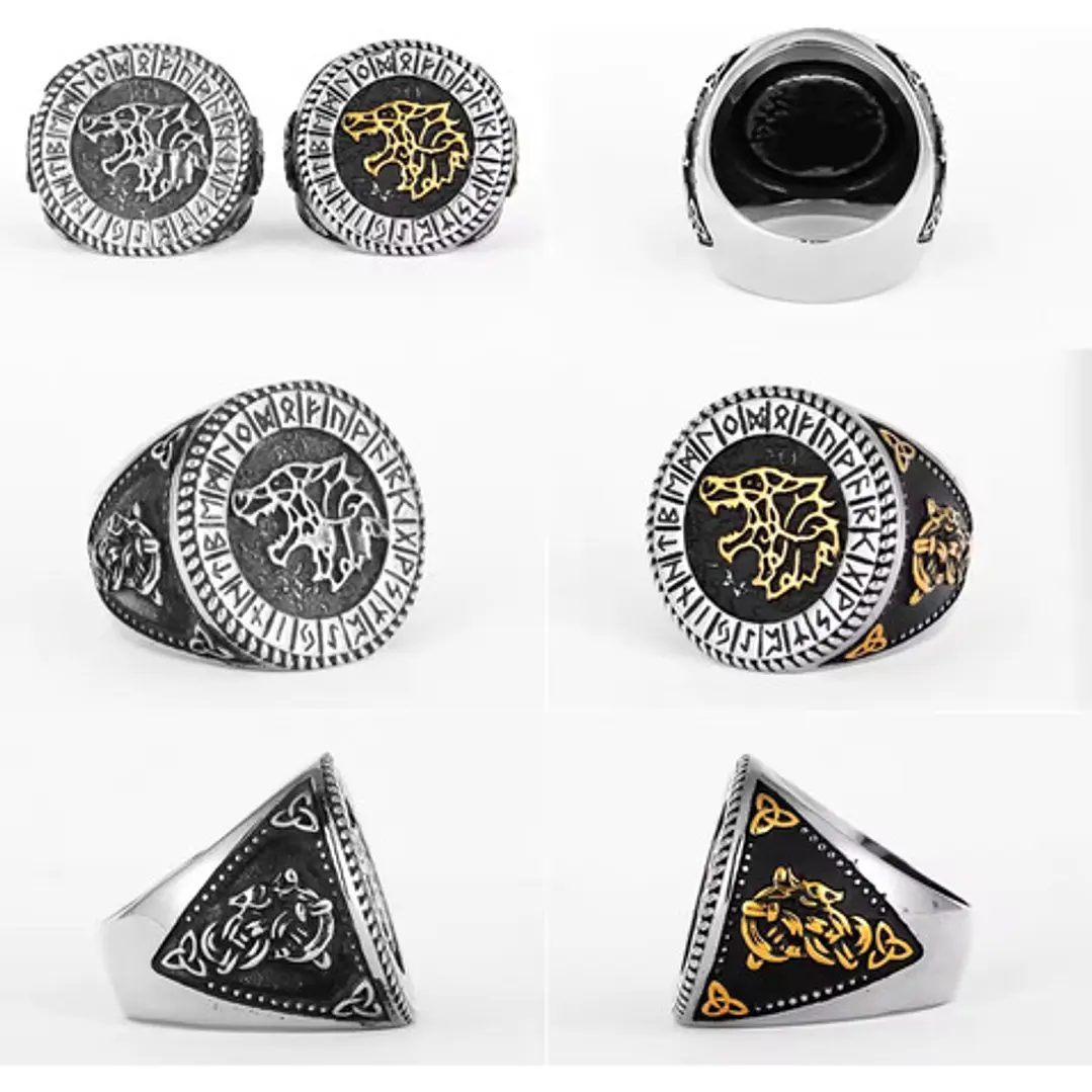 Anillo Sello Fenrir, Lobo Nórdico, Acero Inoxidable, Hombre 5