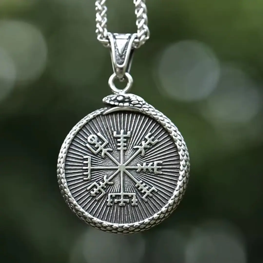 Collar Vikingo Vegvísir-valknut, Acero Inox. Hombre-mujer 2