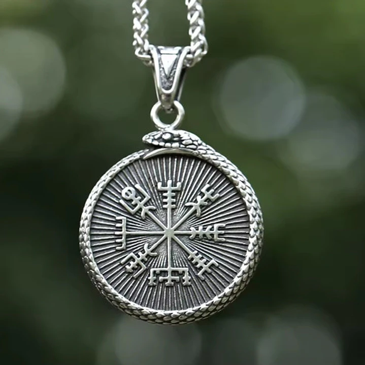 Collar Vikingo Vegvísir-valknut, Acero Inox. Hombre-mujer 2
