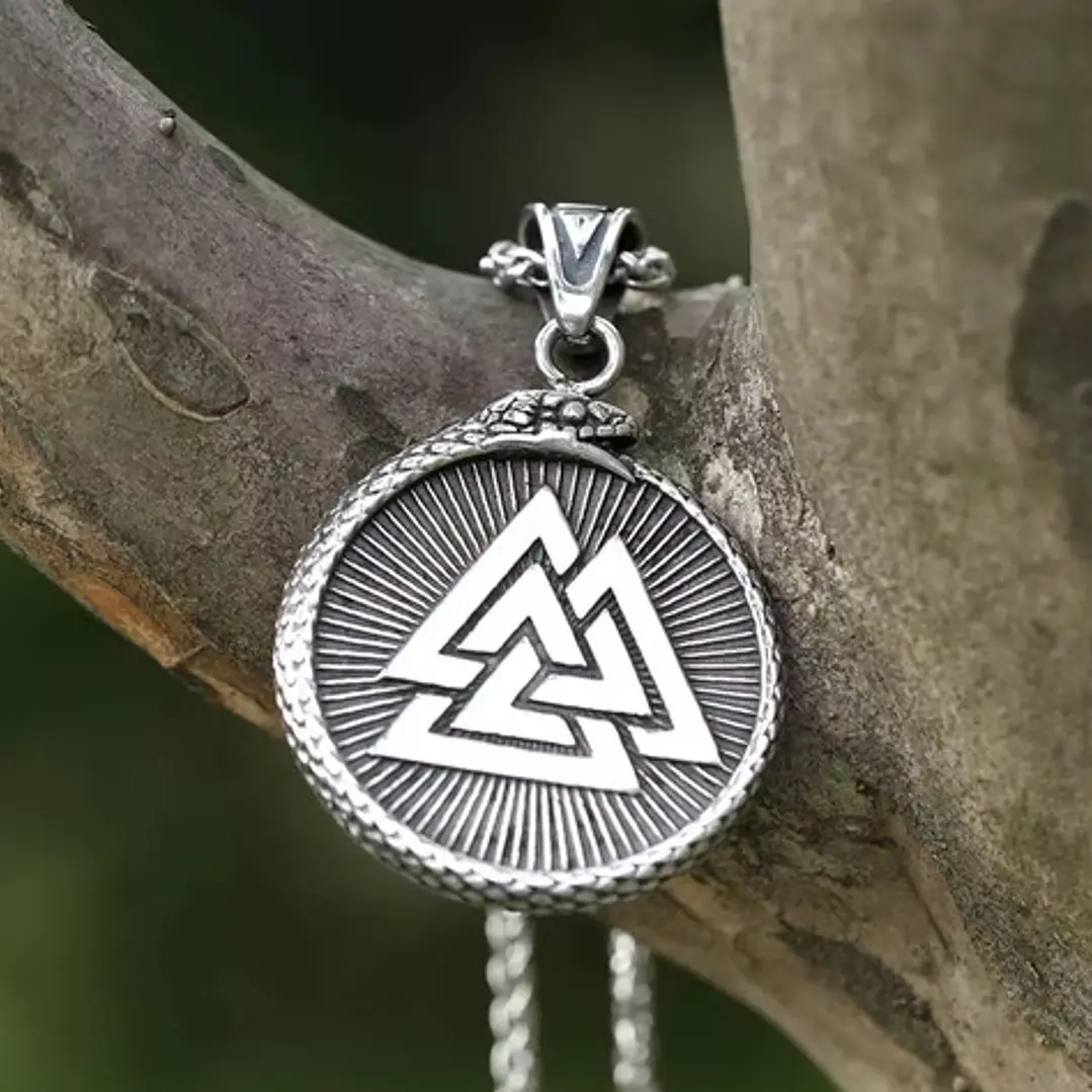 Collar Vikingo Vegvísir-valknut, Acero Inox. Hombre-mujer 3