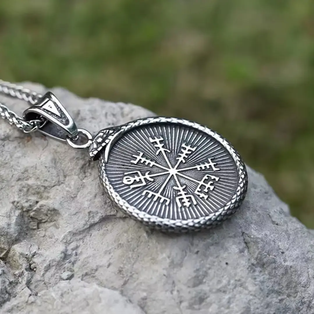Collar Vikingo Vegvísir-valknut, Acero Inox. Hombre-mujer 4