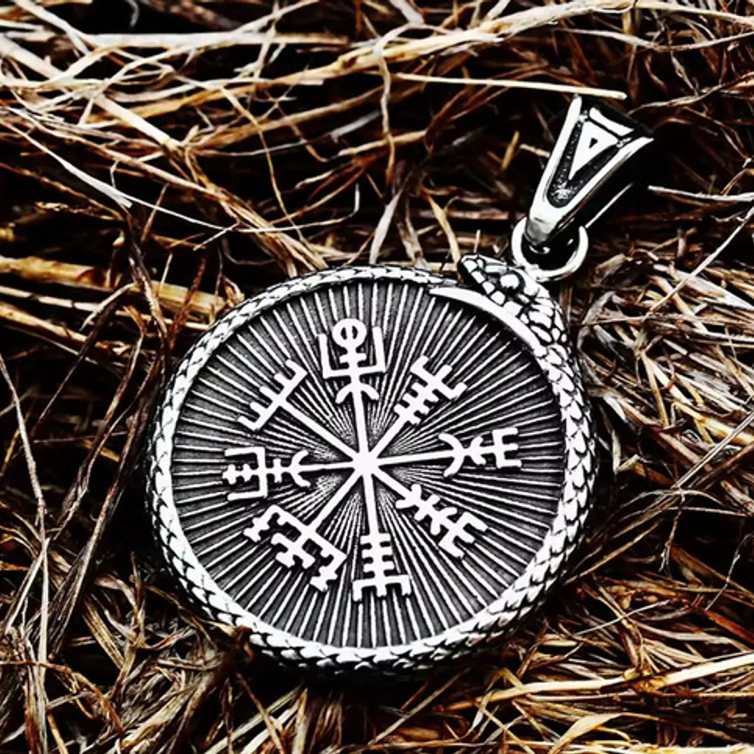 Collar Vikingo Vegvísir-valknut, Acero Inox. Hombre-mujer 5