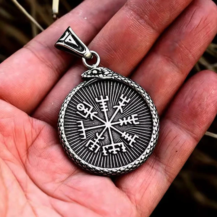 Collar Vikingo Vegvísir-valknut, Acero Inox. Hombre-mujer 6