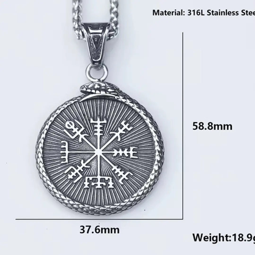 Collar Vikingo Vegvísir-valknut, Acero Inox. Hombre-mujer 7