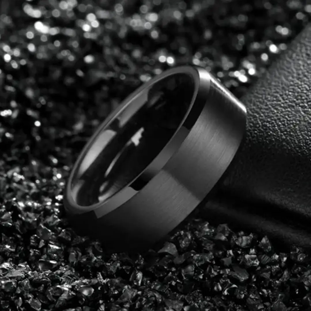 Anillo Carburo De Tungsteno, 8mm Black Bisel, Hombre 3