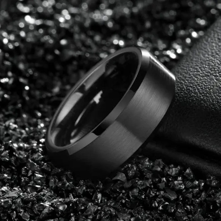 Anillo Carburo De Tungsteno, 8mm Black Bisel, Hombre 3