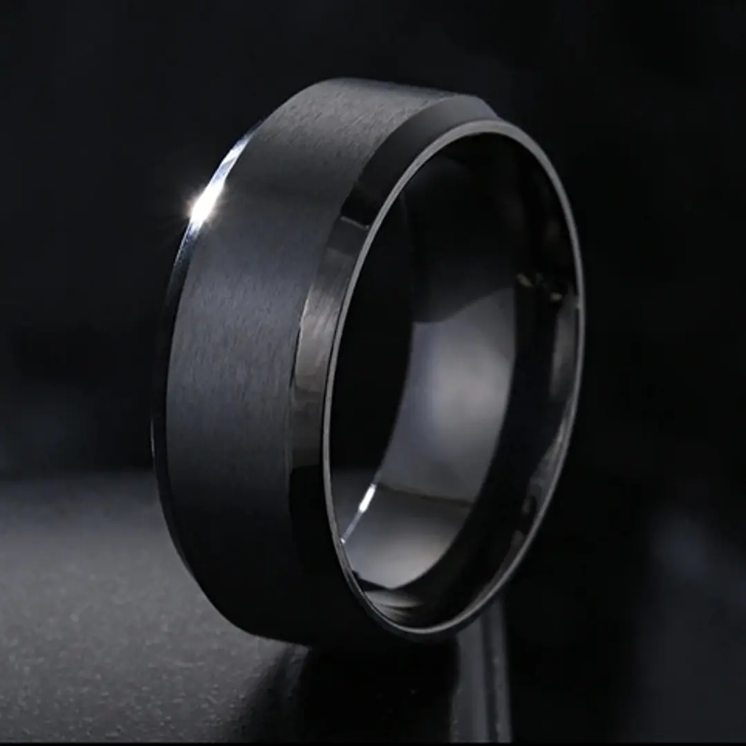 Anillo Carburo De Tungsteno, 8mm Black Bisel, Hombre 2