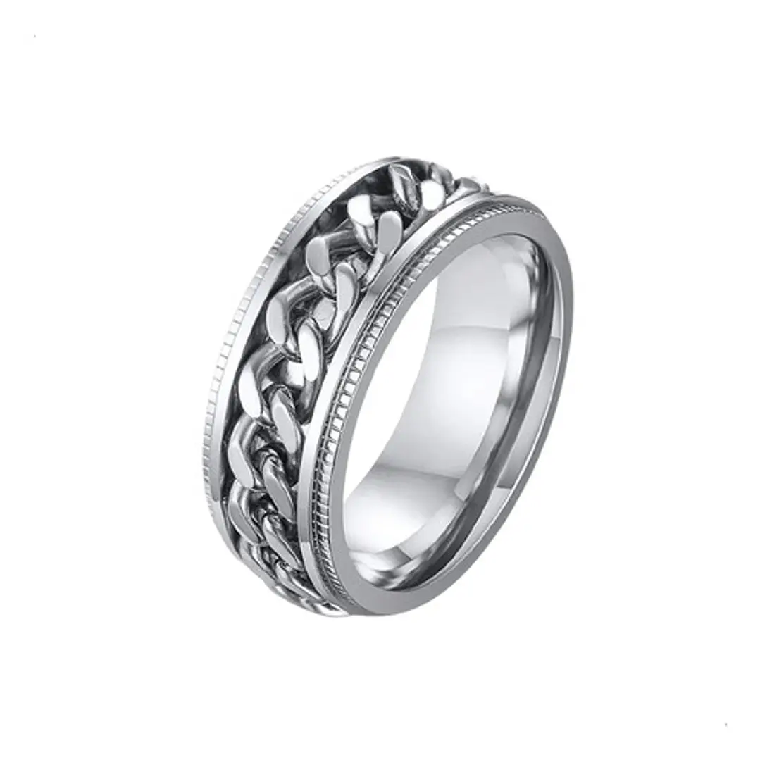 Anillo Silver Chain Con Spinner Giratorio, Acero Inoxidable 1