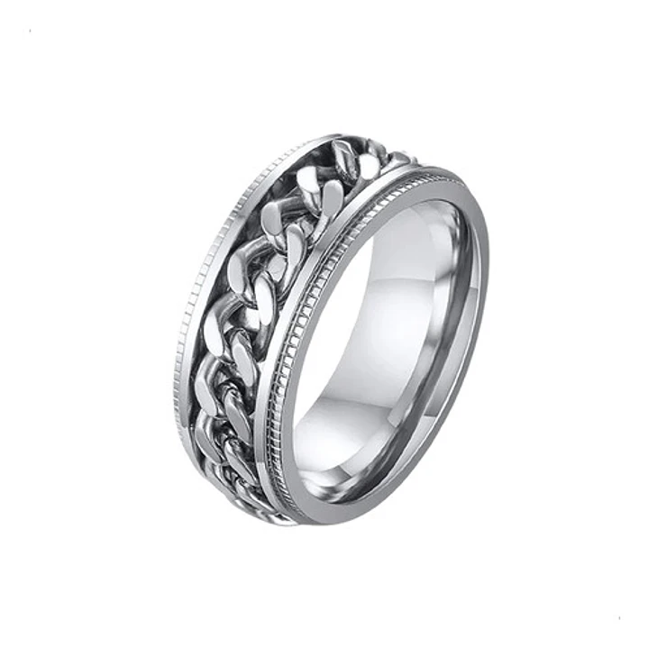 Anillo Silver Chain Con Spinner Giratorio, Acero Inoxidable 1