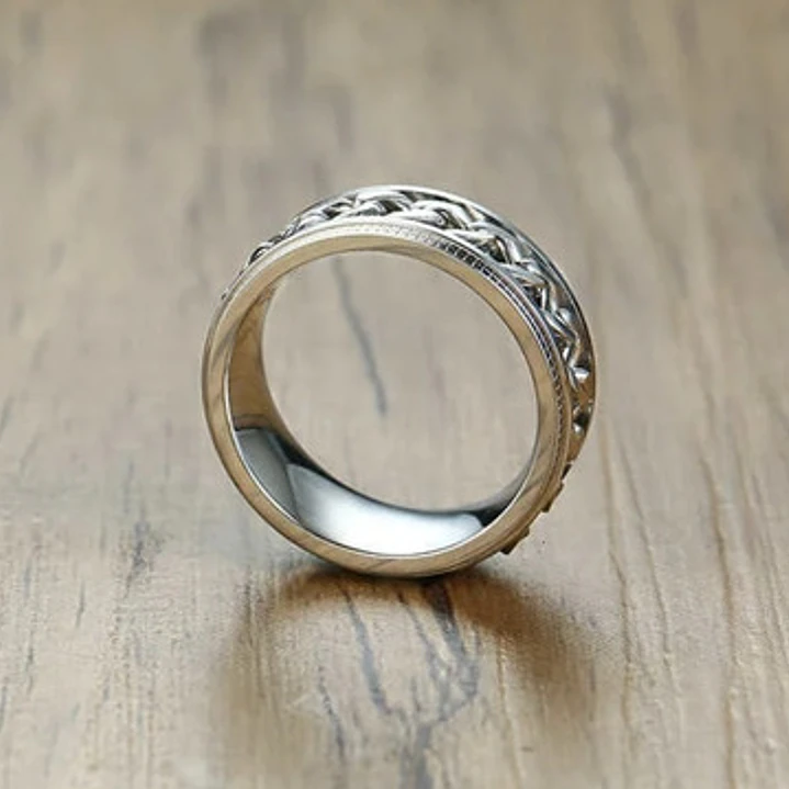 Anillo Silver Chain Con Spinner Giratorio, Acero Inoxidable 4