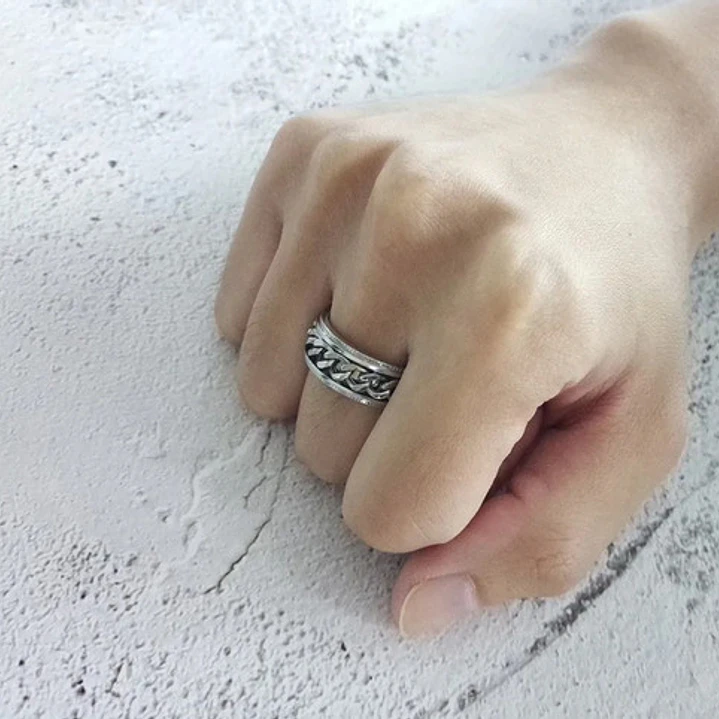 Anillo Silver Chain Con Spinner Giratorio, Acero Inoxidable 5