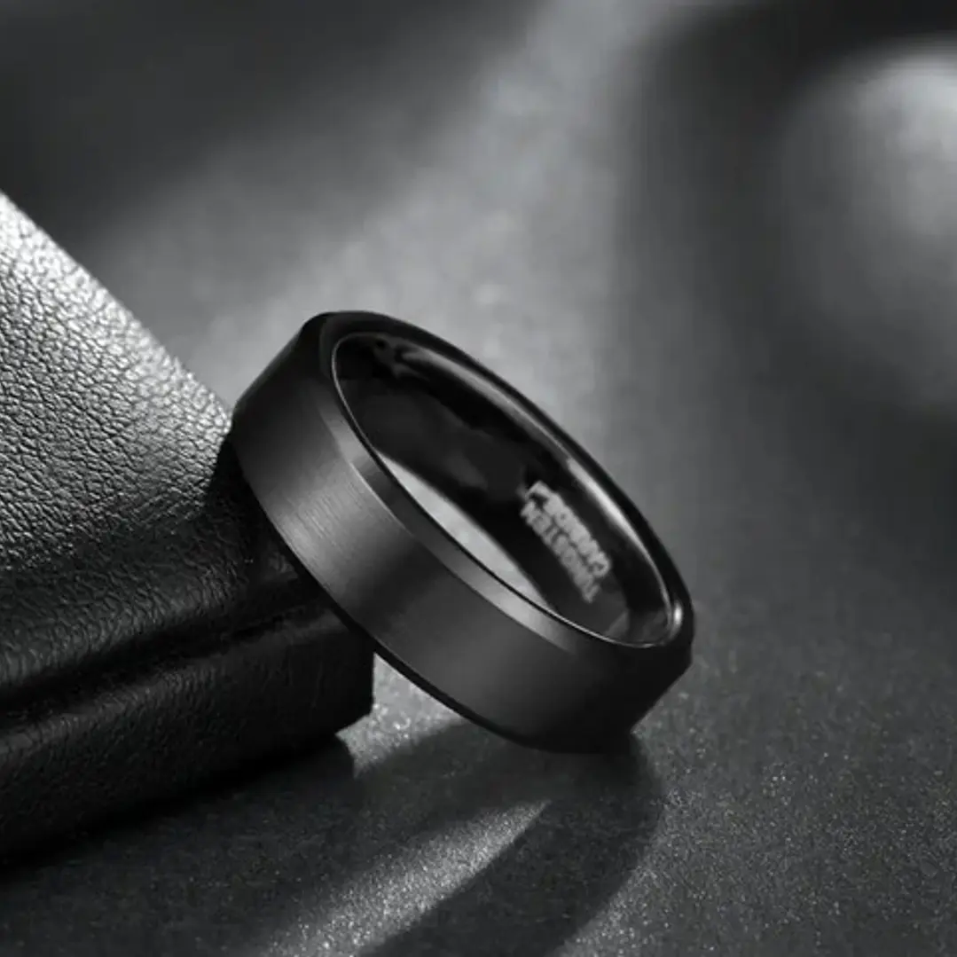 Anillo Carburo De Tungsteno, 6mm Black Bisel, Hombre 2